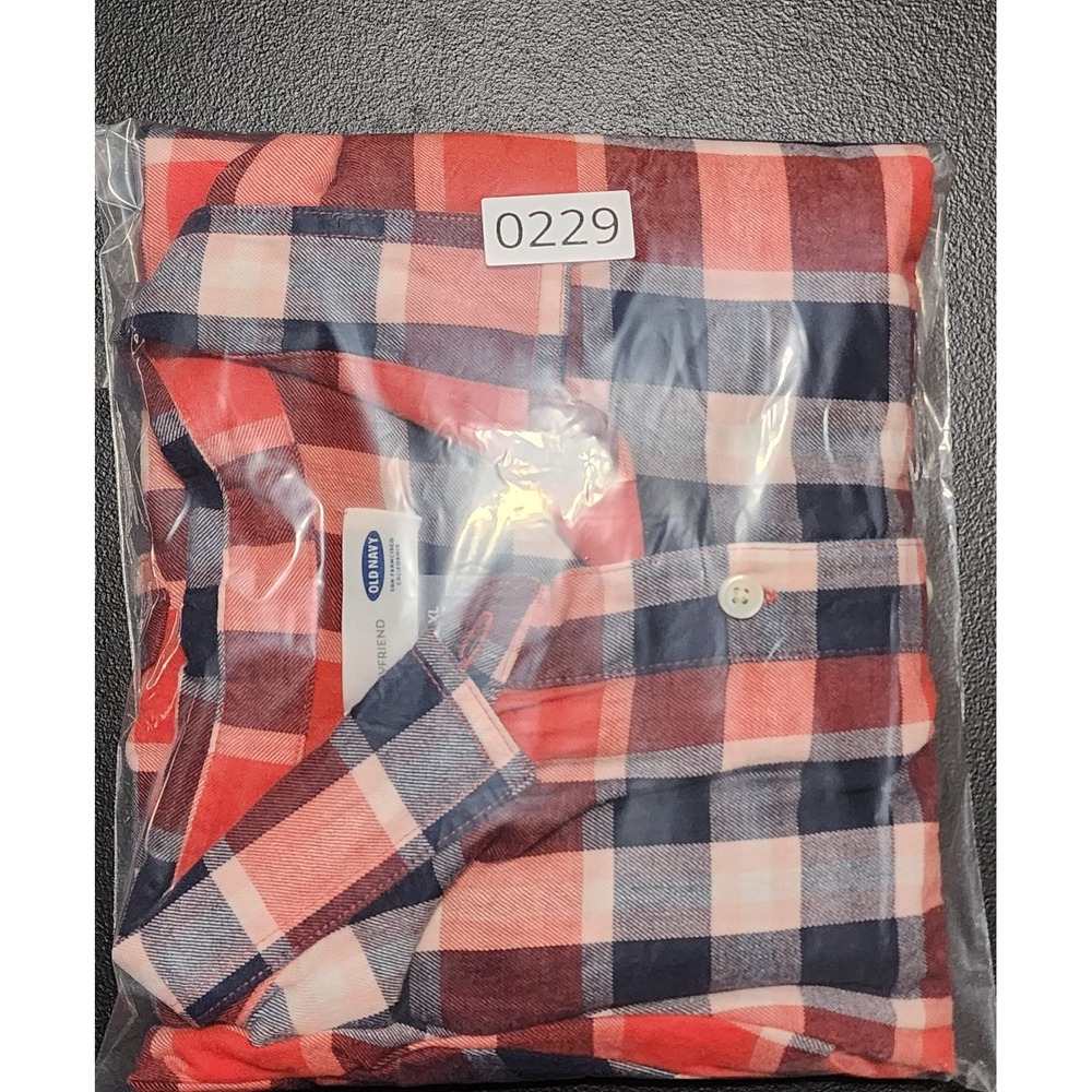 Old Navy Plaid Flannel Boyfriend‎ Shirt XL Tall Red Blue - Picture 9 of 9